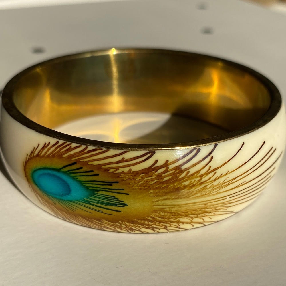 Peacock Feather Bangle Bracelet